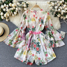 Load image into Gallery viewer, Sweet print French first love dress V neck double layer flared - Sophornlilly
