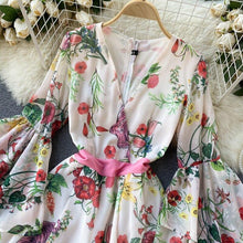 Load image into Gallery viewer, Sweet print French first love dress V neck double layer flared - Sophornlilly