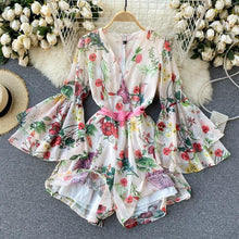 Load image into Gallery viewer, Sweet print French first love dress V neck double layer flared - Sophornlilly