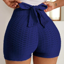 Load image into Gallery viewer, Textured Bow Tie Back High Waist Biker Women Shorts Hip Lifting Sports