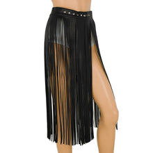 Load image into Gallery viewer, Faux Leather Hippy Boho Fringe Tassel Skirt