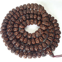 Load image into Gallery viewer, Tibetan Buddhist Mala 108 Big Oiled Rudraksha Bodhi Beads Mala 16 18mm