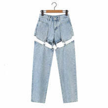 Load image into Gallery viewer, Tide High street Jeans Splice Wide Leg Trousers Hip hop cotton