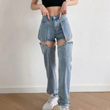 Load image into Gallery viewer, Tide High street Jeans Splice Wide Leg Trousers Hip hop cotton