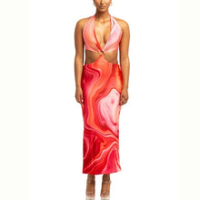 Load image into Gallery viewer, Tie Dye Sleeveless Maxi Dress Summer Women Sexy V Neck Halter Hollow - Sophornlilly