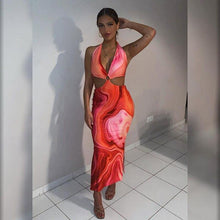 Load image into Gallery viewer, Tie Dye Sleeveless Maxi Dress Summer Women Sexy V Neck Halter Hollow - Sophornlilly