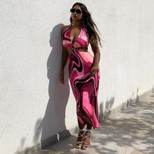 Load image into Gallery viewer, Tie Dye Sleeveless Maxi Dress Summer Women Sexy V Neck Halter Hollow - Sophornlilly