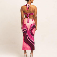 Load image into Gallery viewer, Tie Dye Sleeveless Maxi Dress Summer Women Sexy V Neck Halter Hollow - Sophornlilly