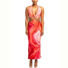 Load image into Gallery viewer, Tie Dye Sleeveless Maxi Dress Summer Women Sexy V Neck Halter Hollow - Sophornlilly