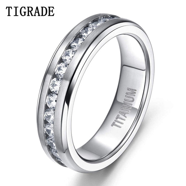 Tigrade 6/7/8mm Titanium Rings For Men Women Silver Color Cubic