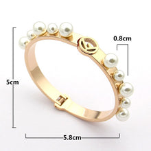 Load image into Gallery viewer, Titanium steel jewelry hollow F letter size pearl spring open Bracelet