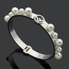 Load image into Gallery viewer, Titanium steel jewelry hollow F letter size pearl spring open Bracelet