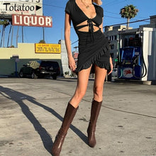 Load image into Gallery viewer, Lace Up V Neck Ruched Bodycon Mini Dress - Sophornlilly