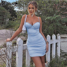Load image into Gallery viewer, Lace Up V Neck Ruched Bodycon Mini Dress - Sophornlilly