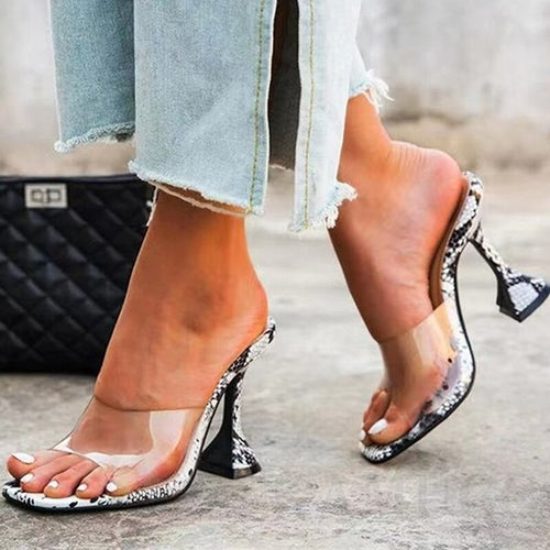 Transparent High Heel Square Toe Sandals