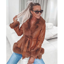 Load image into Gallery viewer, Trendy PU Leather Short Jackets Women Vogue Tie Belt Waist