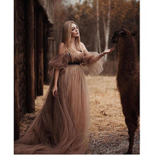 Load image into Gallery viewer, Tulle Brown Maternity Dress Photo Session Gown LongTrain Pregnancy