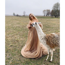 Load image into Gallery viewer, Tulle Brown Maternity Dress Photo Session Gown LongTrain Pregnancy