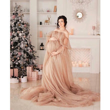 Load image into Gallery viewer, Tulle Brown Maternity Dress Photo Session Gown LongTrain Pregnancy