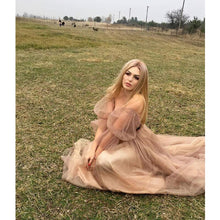Load image into Gallery viewer, Tulle Brown Maternity Dress Photo Session Gown LongTrain Pregnancy