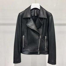 Load image into Gallery viewer, Turn down collar coat women spring autumn genuine leather jacket