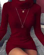 Load image into Gallery viewer, Turtleneck Warm Knitted Dress Solid Color Sheath Bodycon