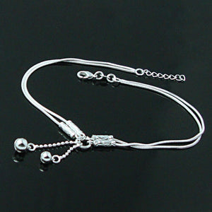 Two line cute girl bell anklet ladies solid sterling silver snake