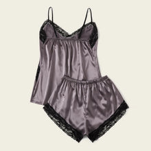 Load image into Gallery viewer, Two piece Sleepwear For Women Sexy Satin Silk Babydoll Lace Nightwear