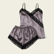 Load image into Gallery viewer, Two piece Sleepwear For Women Sexy Satin Silk Babydoll Lace Nightwear