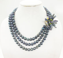 Load image into Gallery viewer, Unique gifts  9 10MM black 3 layer natural freshwater pearl necklace