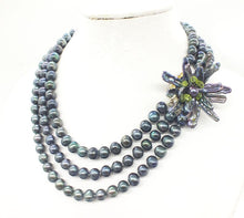 Load image into Gallery viewer, Unique gifts  9 10MM black 3 layer natural freshwater pearl necklace
