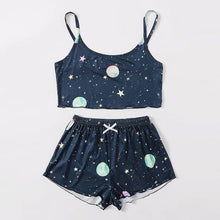Load image into Gallery viewer, Universe Print Women Pajamas Suit Fashion Lounge Wear Cropped Camis
