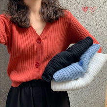 Load image into Gallery viewer, V neck Candy Color Sweet Cardigan Women Buttoned Long sleeved Knitted - Sophornlilly