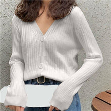 Load image into Gallery viewer, V neck Candy Color Sweet Cardigan Women Buttoned Long sleeved Knitted - Sophornlilly
