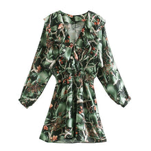 Load image into Gallery viewer, V neck flower long sleeve green summer vintage sexy - Sophornlilly