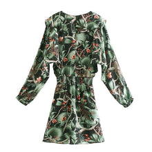 Load image into Gallery viewer, V neck flower long sleeve green summer vintage sexy - Sophornlilly