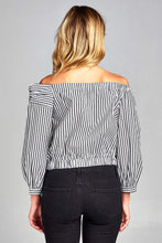 Load image into Gallery viewer, PINSTRIPED OFF THE SHOULDER CROP TOP