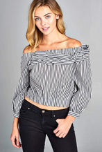 Load image into Gallery viewer, PINSTRIPED OFF THE SHOULDER CROP TOP