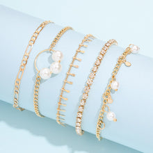 Load image into Gallery viewer, 5 pcs/set Fashion Anklet Set Gold Color Chain Crystal Foot
