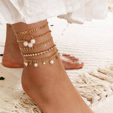 Load image into Gallery viewer, 5 pcs/set Fashion Anklet Set Gold Color Chain Crystal Foot