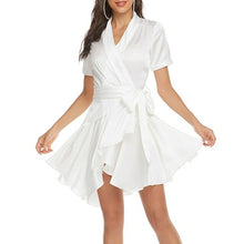 Load image into Gallery viewer, Casual Solid Dress For Women V Neck Short Sleeve High Waist - Sophornlilly