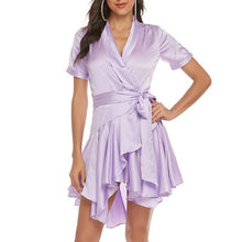 Load image into Gallery viewer, Casual Solid Dress For Women V Neck Short Sleeve High Waist - Sophornlilly