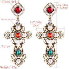 Load image into Gallery viewer, Vintage Baroque Style Crystal With Pearls Big Cross Dangle Earrings