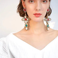 Load image into Gallery viewer, Vintage Baroque Style Crystal With Pearls Big Cross Dangle Earrings