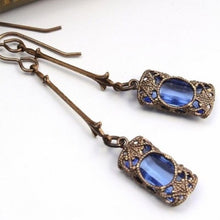 Load image into Gallery viewer, Vintage Green Blue Zircon Rhinestones Long Dangle Earrings
