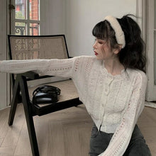 Load image into Gallery viewer, Vintage Hollow Beading White Knitted Cardigan