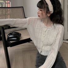 Load image into Gallery viewer, Vintage Hollow Beading White Knitted Cardigan