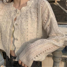 Load image into Gallery viewer, Vintage Hollow Beading White Knitted Cardigan