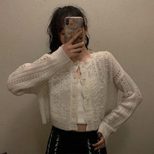 Load image into Gallery viewer, Vintage Hollow Beading White Knitted Cardigan