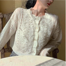 Load image into Gallery viewer, Vintage Hollow Beading White Knitted Cardigan